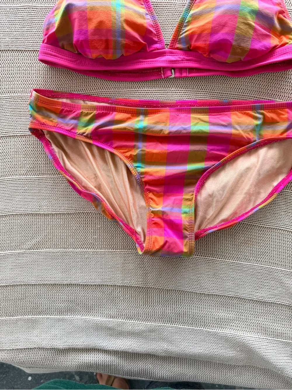 Vintage y2k summer beach Women’s Halter Bikini Set in Bright Pink Plaid